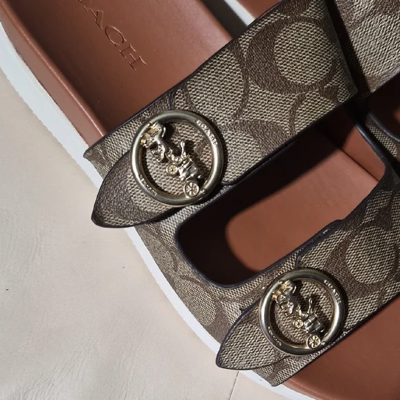 Coach Tan and Brown Slide Sandals - Picture 5 of 13